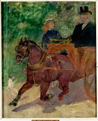 Cob harnessed to a car, 1900