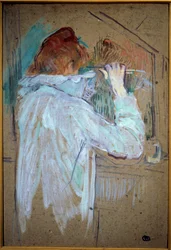 Kvinne curling maleri på papp av Henri de Toulouse Lautrec (1864-1901) 1891 Søn. 0,54x0,36 m Toulouse, musee des Beaux Arts