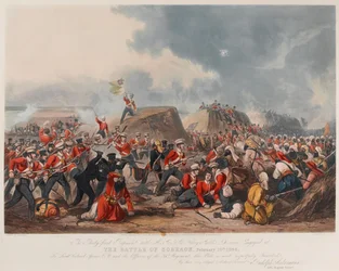 Slaget ved Sobraon 10. februar 1846 (akvatint, farget)
