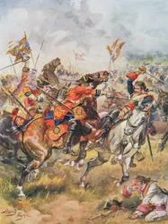 Tredje dragonregiments angrep, illustrasjon fra «Glorious Battles of English History» av major C.H. Wylly, 1920-årene