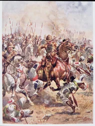 Angrep av det tjueførste lansérregimentet, illustrasjon fra «Engelsk histories strålende slag» av major C.H. Wylly, 1920-årene