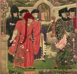 Velger de røde og hvite rosene i tempelhagen, 1910