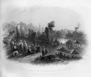 Hadgi Mekka-pilegrimer slo leir nær Antiokia, ved bredden av Orontes, Tyrkia, 1841.