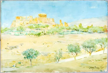 Generelt utsikt over Akropolis ved solnedgang