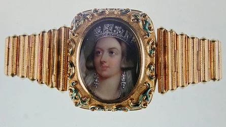 Miniatyr av Queen Victoria satt i et gullarmbånd (emalje på porselen og gull)