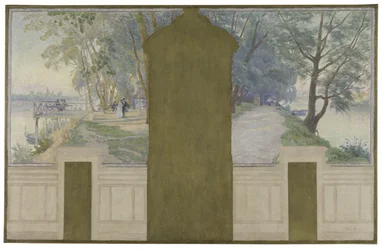 Skisse for bryllupssalen i Asnières rådhus: Landskap. Seinen med broene Saint-Ouen og Courbevoie, ca. 1900 (olje på lerret)