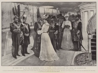 Shahs besøk til kongen i Portsmouth, 20. august, prinsesse Victoria fotograferer kong Edward og Muzaffir-ed-Din
