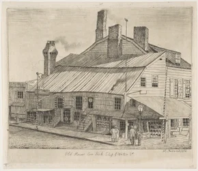 Gammelt hus, hjørnet av Peck Slip og Water Street, fra «Scener fra gamle New York»