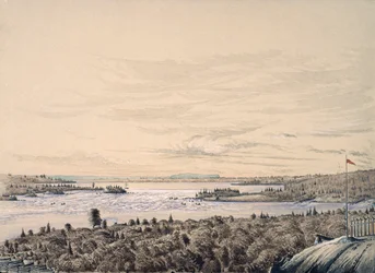 Sault de Ste. Marie mellom Lakes Huron og Superior, 1842 (wc på papir)
