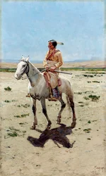 Cheyenne Scout. En indianer på hest med rifle. Maleri av Henry Francois Farny (1847–1916).