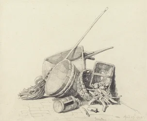 Stilleben med trillebår og kurver, 27. april 1840
