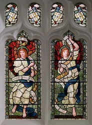 Grasmere, St Oswald, James Powell & Sons, Henry Holiday, Ministering Angels, 1893