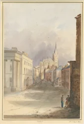 Walsall Town and Church: vannfargemaleri, 1844