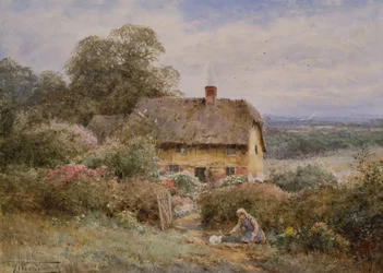 A Picturesque Cottage, Warwickshire (blyant og akvarell)