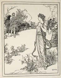Hvordan Odyssevs møtte Nausikaa, fra «Fortellinger fra de greske hav» av Andrew Lang, 1926