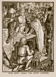 King John synger The Great Charter, illustrasjon fra 