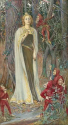 Prerafaelittiske malerier: Det var en gang (Snøhvit) (Blanche Neige) av Rheam, Henry Meynell (1859-1920). 78x43. Privatsamling