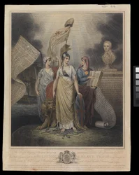Plate til minne om avskaffelsen av slavehandelen, 4. juni 1808 (håndkolorert gravering)