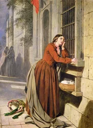 Mor deponerer barnet sitt på Foundling Hospital i Paris, ca. 1855-60 (olje på tre)