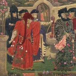 Velger de røde og hvite rosene i tempelhagen, 1910.