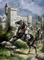 Beleiringen av Châlus, illustrasjon fra «Hutchinsons historie om den britiske nasjonen», ca. 1920 (senere kolorering)