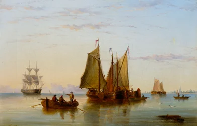 Fiskebåter og andre fartøyer på Schelde nær Rotterdam, 1852