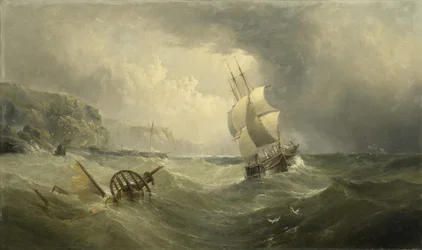 Frakt utenfor kysten i et stormfullt hav, 1874
