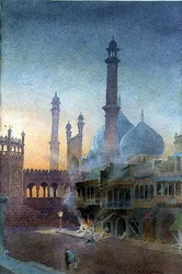 Utsikt over Jama Masjid, Old Delhi (akvarell på papir)