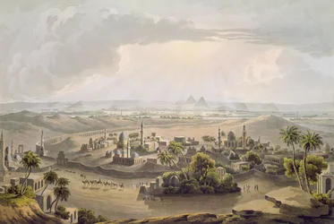 Pyramidene ved Kairo, gravert av Daniel Havell (1785-1826), 1809