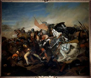 Utsikt over slaget ved Kassel 23.08.1328, seier til Filip VI av Valois over den flamske hæren Maleri av Henry Scheffer (1798-1862) 1837 Søn. 4,65x5,43 m versailles, slottets museum