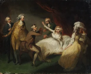 Camilla kommer seg etter besvimelsen, illustrasjon av en scene fra 