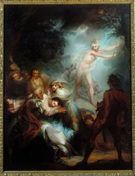 Den hjemsøkte skogen. Maleri av Henry Singleton (1766 - 1839).