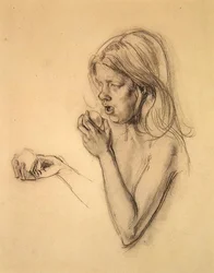 Head and Shoulders of a Girl as Eve (?) (kritt på papir)