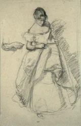 Study of a Girl (svart kritt med rødt kritt)