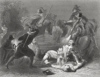 Mordet på lord Kilwarden begått av Robert Emmets opprørere i Dublin, Irland, 1803, fra «Irlands historie» av Thomas Wright, utgitt ca. 1854