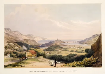 Karlistfortet El Parque med Fontarabia og Bidassoas munning, fra Skisser av landskap i Spanias baskiske provinser med et utvalg av nasjonal musikk, utgitt 1838