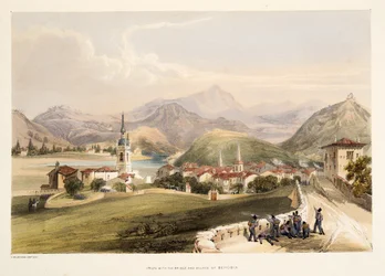Irun med fjellet San Marcial og Capuchinosbroen, fra Skisser av landskap i Spanias baskiske provinser med et utvalg av nasjonal musikk, utgitt 1838