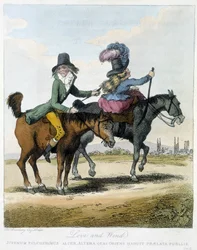 Kjærlighet og vind - i “” Caricatures anglaise sur les manners de riding a horse”, ill. av HW Bunbury, red. John Stockdale