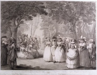 The Gardens of Carlton House with Napolitan Ballad Singers, gravert av William Dickinson (1746-1823), 1784