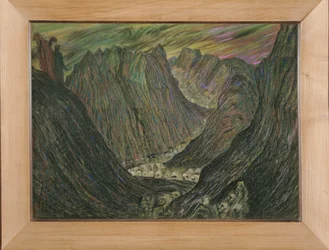 Dante og Virgil i Inferno - Dante og Virgil i Inferno: De fordømtes prosesjon i gylne blypyntekjoler … (pastell)