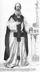 Portrett av Pierre Eugène Vintras (1807-1875) (Pierre-Michel-Élie), en arbeider som hevdet å være reinkarnasjonen av profeten Elia. Tegning av Henry de Malvost fra «Satanisme og magi» av Jules Bois, 1895. Privatsamling