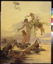 Naiads (Naiads). Maleri av Henryk Sieliradzki (1843-1902), olje på lerret. polsk kunst