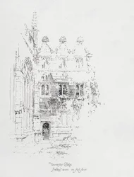 Den engelske poeten Percy Bysshe Shelleys rom i første etasje på University College, Oxford (litho)