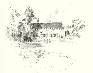 Grammar School, Lichfield, hvor Dr Johnson gikk på skolen (litho)