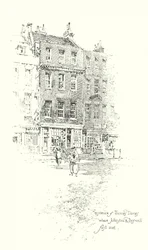Bosted til Thomas Davies, London, hvor Dr Johnson og James Boswell først møttes (litho)
