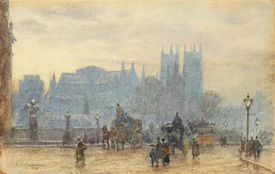Westminster Abbey fra Westminster Bridge 1892 (akvarell)