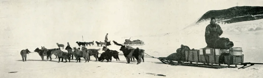 Meares og Demetri med hundeteamene deres forlater Hut Point, c1911, 1913