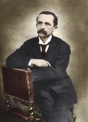 Portrett av J.M.Barrie fotografert av Barraud i 1893 - James Matthew Barrie (1860-1937), skotsk forfatter, skaper av Peter Pan - Farget fotografi.