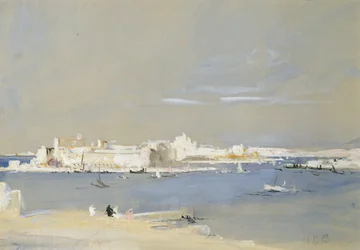 The Harbour, Valletta, Malta (wc og kroppsfarge på tonet papir)