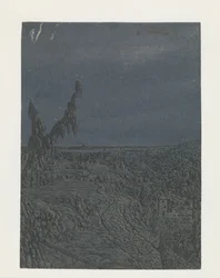 Landskap med et platå, en elv i det fjerne